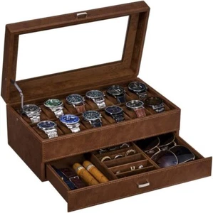 BEWISHOME Watch Box for Men Luxury Watch Organizer Faux Leather Watch Case with - Picture 1 of 7