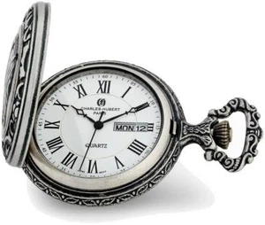 Charles Hubert Antiqued Chrome Finish Eagle Medallion Pocket Watch - Picture 1 of 1