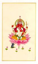 Hand Painted Lord Ganesha Painting Indian Religious Miniature Artwork On Paper
