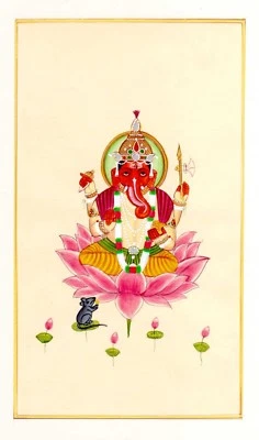 Hand Painted Hindu Religious Ganesha Painting on Paper 6x9 Inches - Image 1 of 4