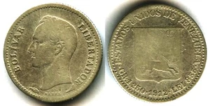 VENEZUELA 1912 SILVER 1/4 QUARTER BOLIVARES - Picture 1 of 1