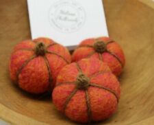 3 Pumpkin Bowl Fillers Needle Felted Wool Autumn Orange Melissa Philbrook USA