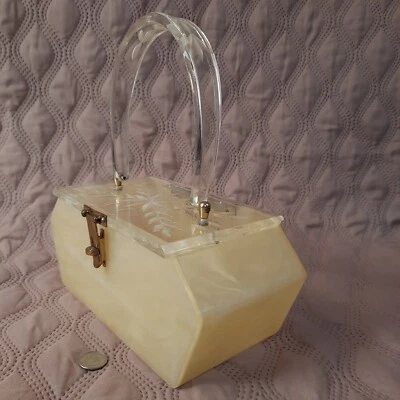 Cartera Lucite De Colección Charles S. Kahn Diseñador Grabada Floral Simple Clásica Elegante Foto 1 de 4