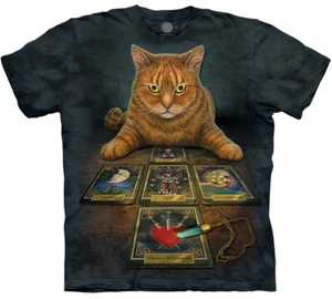 Cat The Reader Magic Tarot Card Fantasy Kittens Cute Cats Mountain T-Shirt S-4X - Picture 1 of 5