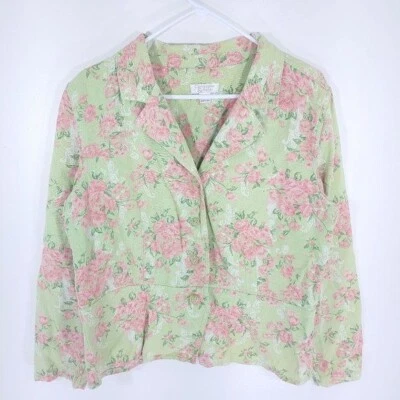 Chaqueta de Carrera Christopher & Banks Estampado Floral Verde y Rosa Talla Grande Lino Foto 1 de 4