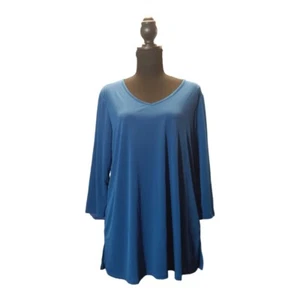 Chico's Blue Apparel Vee Neck Top 3/4 Sleeve Fashion Women's Size 1 NWT $49 - Picture 1 of 6
