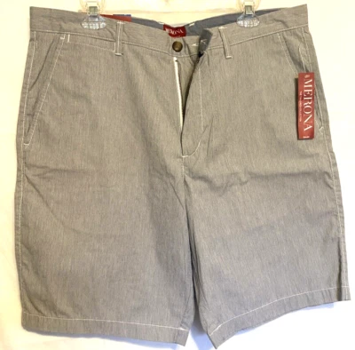 Pantalones cortos planos para mujer Merona nuevos con etiquetas, gris tela a rayas muy finas. Talla 38 Foto 1 de 4