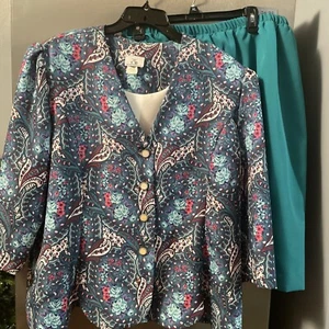 Tuta gonna vintage CB New York donna taglia 24wp verde floreale Sldr Pads nonna - Foto 1 di 10