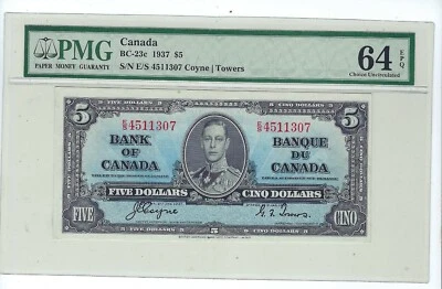 Bank of Canada 1937 $5 BC-23c Coyne-Towers PMG unc 64 EPQ - Image 1 of 2