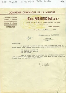 Dépt 50 - Cherbourg 75 Rue Dom Pedro - Belle Entête Comptoir Céramique de 1948 - Picture 1 of 1