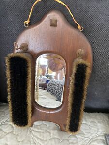Antique Bevelled Hallway Wall Mirror Wood Frame with Hooks for Brushes Keys