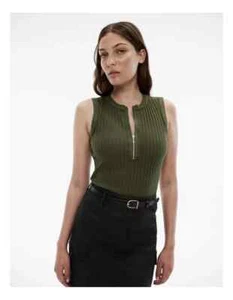 Witchery Cotton Rib Zip Tank - Size M - BRAND NEW - Picture 1 of 4