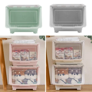 LARGE STACKABLE PLASTIC STORAGE BOX FREONT OPEN DOOR KIDS TOYS SNACKS ORGANISER - Picture 1 of 26