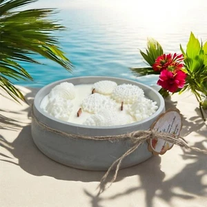 Handmade Soy Wax Candle "Pink Sands" Scent | Handmade Cement Vessel | Home Decor - Picture 1 of 5