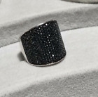 Cluster Ring For Men 925 Sterling Silver Wide Black 2 Ct Simulated Diamond Band 