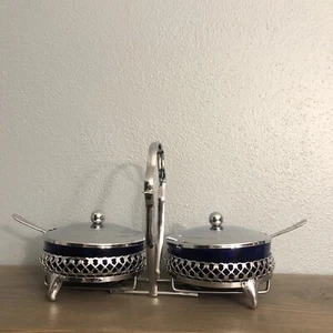Mayell Made In England Stainless And Cobalt Blue Bowls Jelly Condiment Holder - Picture 1 of 11