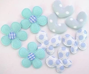 60 Padded Blue Felt Flower/Butterfly/Heart Fabric Applique/Embellishment H543 - Picture 1 of 1