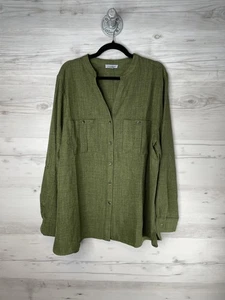 Camicia donna floreale ed edera 2x tunica verde top bottoni davanti rotolo linguette maniche - Foto 1 di 9