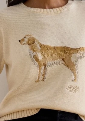 NUEVO CON ETIQUETAS Ralph Lauren Golden Retriever Perro Intarsia Tejido Algodón L Funciona Pequeño Foto 1 de 4