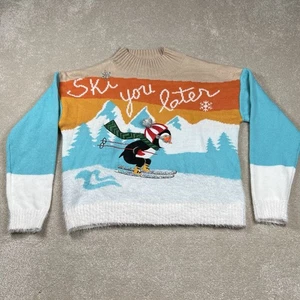 Winter Sweater 3D Penguin Ski Major Label Group Soft Warm Mock Neck Junior's LG - Picture 1 of 11