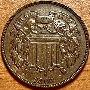 1867 2-Cent Piece - XF - “WE” BOLD In Motto - Set Collection Break - Picture 1 of 2