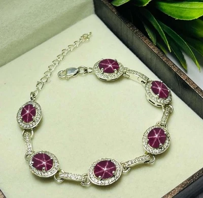 925 Sterling Silver Pink Star Ruby Bracelet Infinity Style Jewelry For Her - Image 1 of 4