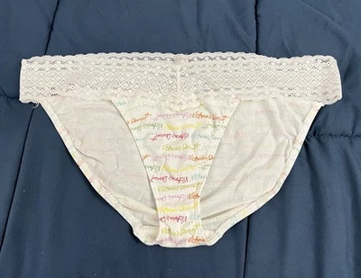 Victoria’s Secret L White Rainbow Logo Cotton & Lace Waist Bikini Panties LARGE - Image 1 of 4