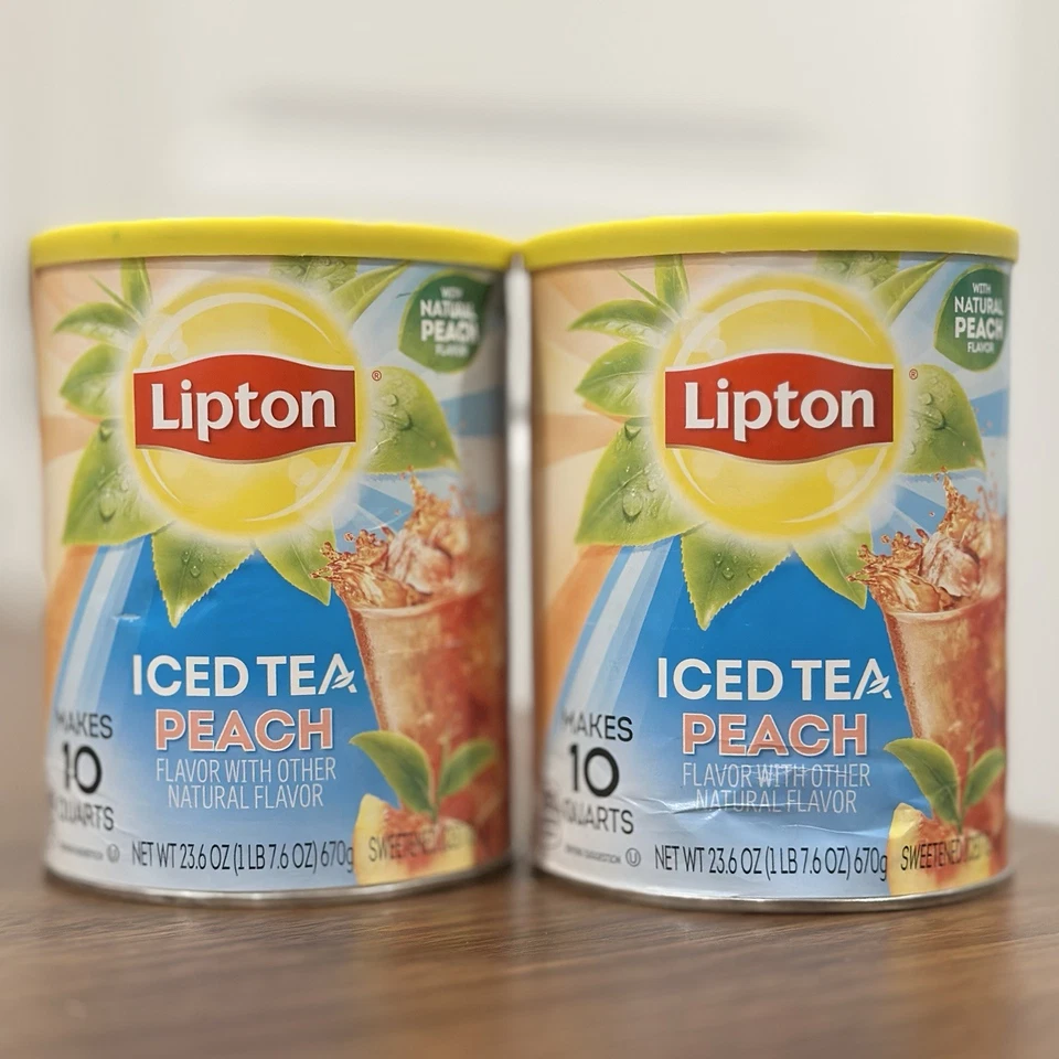 2 PACOTES - Mistura de chá gelado Lipton Peach em pó faz 10 quartos, 23,6 oz EXP 12/2025 - Imagem 1 de 1