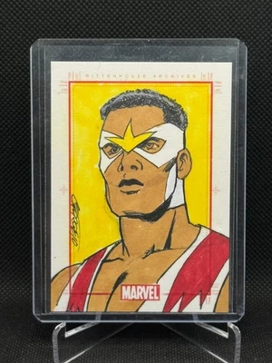 Tarjeta de boceto 2010 Marvel 70 aniversario SketchaFEX - Chuck George - Falcon 1/1 Foto 1 de 2