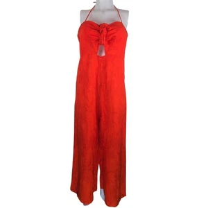 Anthropologie Elevenses Tropicale Wide Leg Stunning Jumpsuit Orange Size 12 - Picture 1 of 6