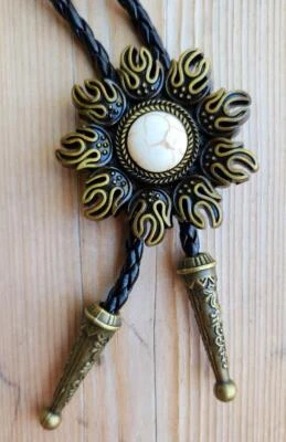 ЦВЕТОК БРОНЗА БЕЛОЕ ЗОЛОТО ТРЕСНУВШИЙ РОДЕО СОЛНЦЕ КОВБОЙСКИЙ БОЛО ГАЛСТУК - Изображение 1 из 3