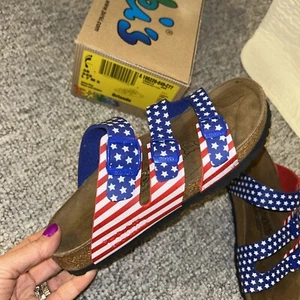 Birkenstock 3 Strap Sandals Stars Stripes American Flag USA W7 /38 Narrow New - Picture 1 of 10