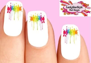 Juego de 20 calcomanías para uñas tobogán acuático - pintura colorida goteando - Imagen 1 de 1