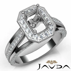 Semi Mount Millgrain Cathedral Halo Pave Emerald Diamond Engagement Ring 0.90Ctw - Picture 1 of 29