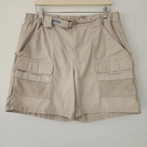 Columbia PFG cargo pocket shorts khaki tan elastic waist mens size L 34-36 - Picture 1 of 6