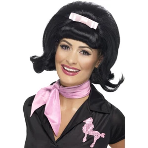 Rockabilly Perücke Retro Damenperücke 60er Jahre schwarz Sixties Frisur mit Pony - Bild 1 von 1