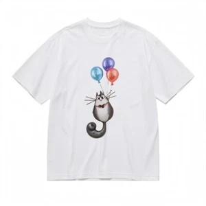 Camiseta clásica transpirable para mujer camiseta de diseño gráfico con globo gato ojos redondos - Imagen 1 de 6