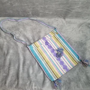 Pinzon Authentic Mexico Striped Multicolored Crossbody XL Bohemian Bag w/Tassels - Picture 1 of 12