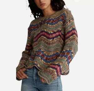 $268 Polo RALPH LAUREN Womens XS Sweater LAMBS WOOL Wavy Colorful Stripes NWT - Picture 1 of 12