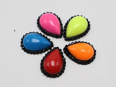 100 Enamel Color Dotted Rhinestone Flatback Acrylic Teardrop Cabochons 10X13mm - Image 1 of 3