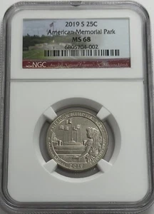 2019 S America Memorial Park Np Quarter NGC MS68 Minted At San Fransico Pop 7 - Picture 1 of 3