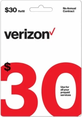 Verizon Wireless- $30 Refill,  Top-Up Airtime Card for Verizon Prepaid Service - Image 1 of 3