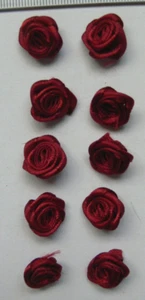 Satin ROSES - BURGUNDY Red 10 Pack - 13-16 mm Across - VerCFrnt - Picture 1 of 3