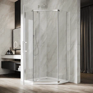 Pentagonal Shower Enclosure And Tray Pivot Door 8mm NANO Glass Cubicle 900x900mm - Picture 1 of 15