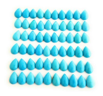 10 Pear Shaped 100% Natural Sleeping Beauty Turquoise Cabochons 6x9mm - Image 1 of 4