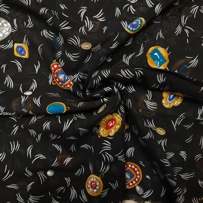 Seidenchiffon schwarz gemustert Schmuck Meterware, Seide, Kleiderstoff, Chiffon - Bild 1 von 4