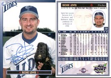 Richie Lewis Signed 1999 Blueline Norfolk Tides #19 RC Card Auto AU