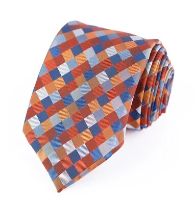 Corbata Saddlebred para Hombres Óxido Azul Marino Cobre Cuadros Patrón XL 60"+L 3.5” W Foto 1 de 4