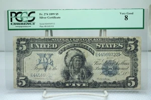 1899 $5 Silver Certificate Indian Chef PCGS 8 No Comment #9722 - Picture 1 of 2