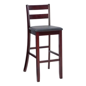 Linon Triena Soho 31" Bar Stool Dark Brown Faux Leather Seat in Merlot Wood - Picture 1 of 13